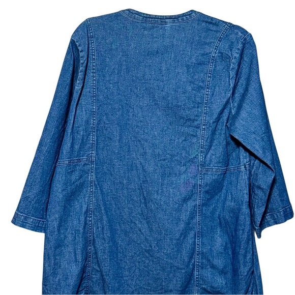 J.Jill Denim Lace Up Neckline Raw Frayed Hemline 3/4 Sleeve Cotton Dress - Picture 6 of 12